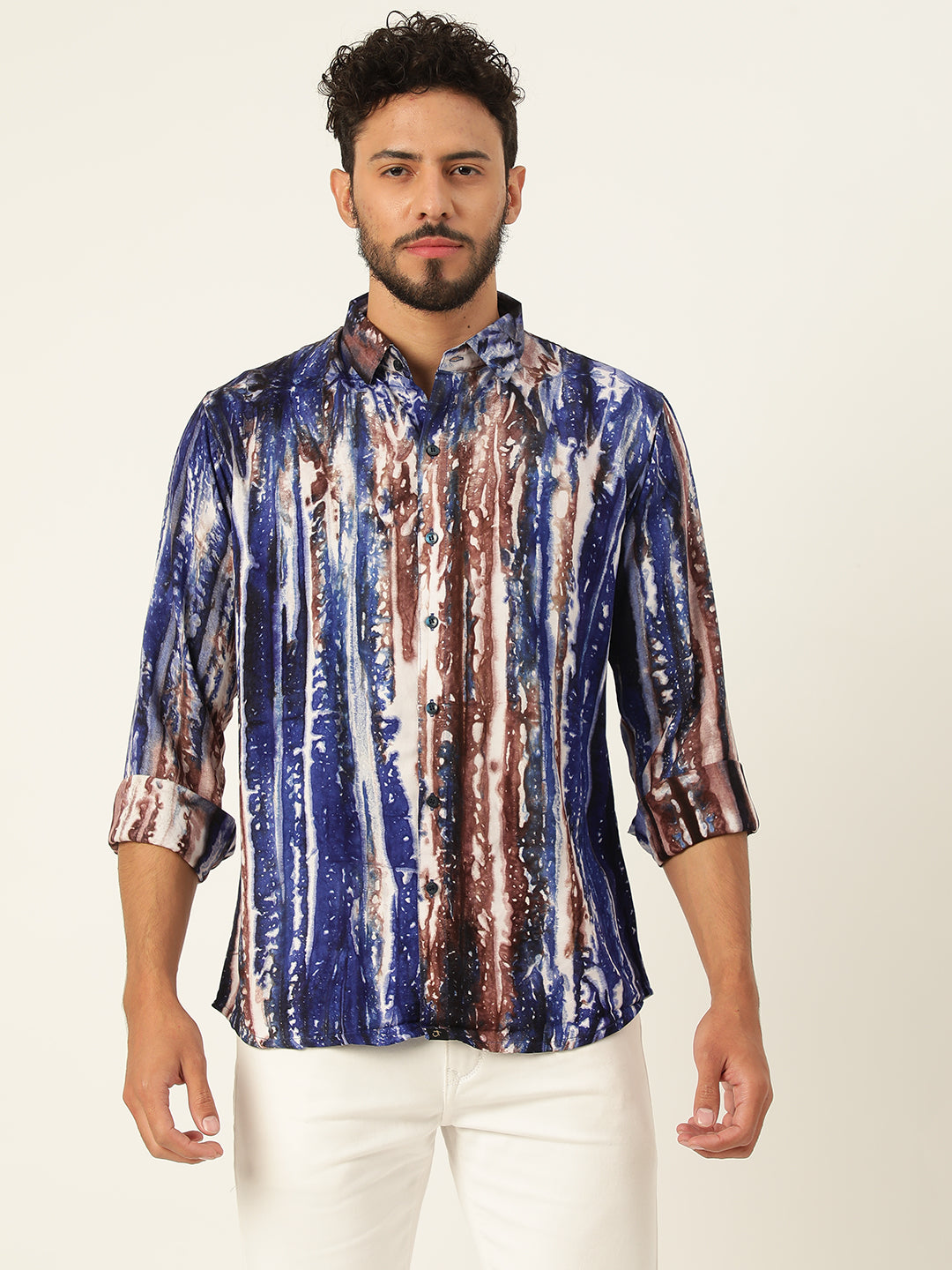 Brown and Grey Slim Fit Sustainable Tie Dye Shirt