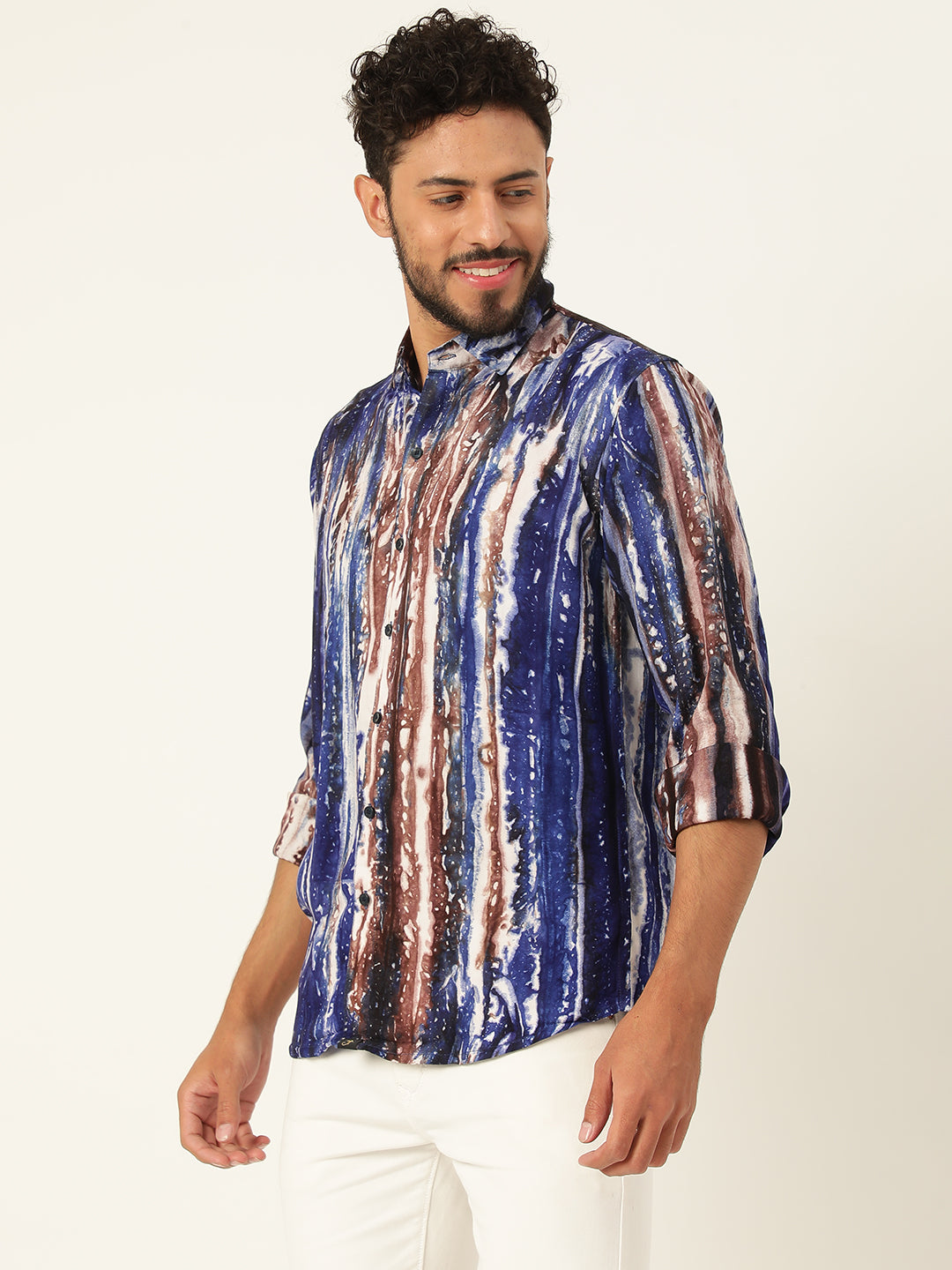 Brown and Grey Slim Fit Sustainable Tie Dye Shirt