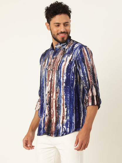Brown and Grey Slim Fit Sustainable Tie Dye Shirt