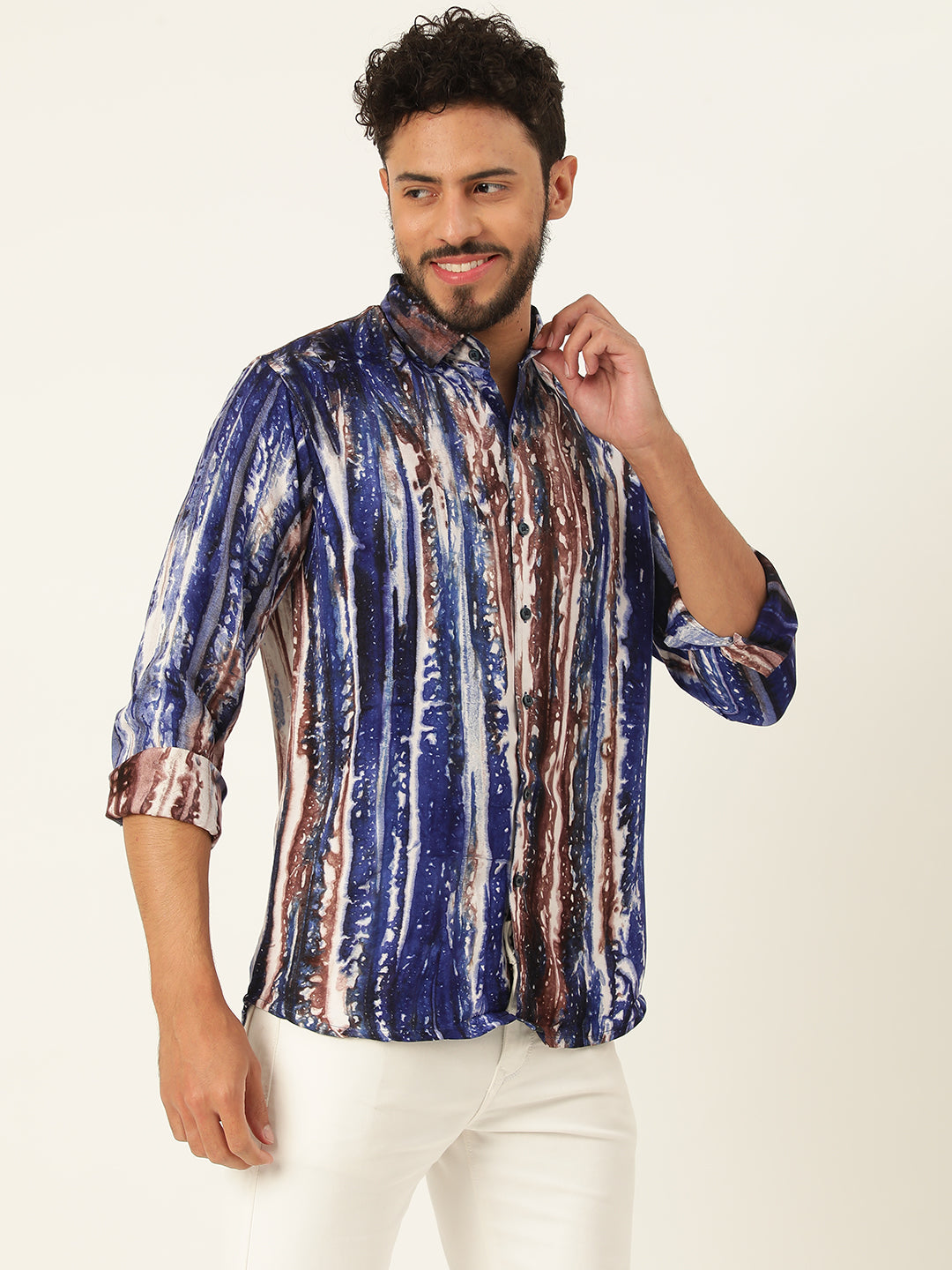 Brown and Grey Slim Fit Sustainable Tie Dye Shirt