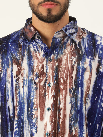 Brown and Grey Slim Fit Sustainable Tie Dye Shirt