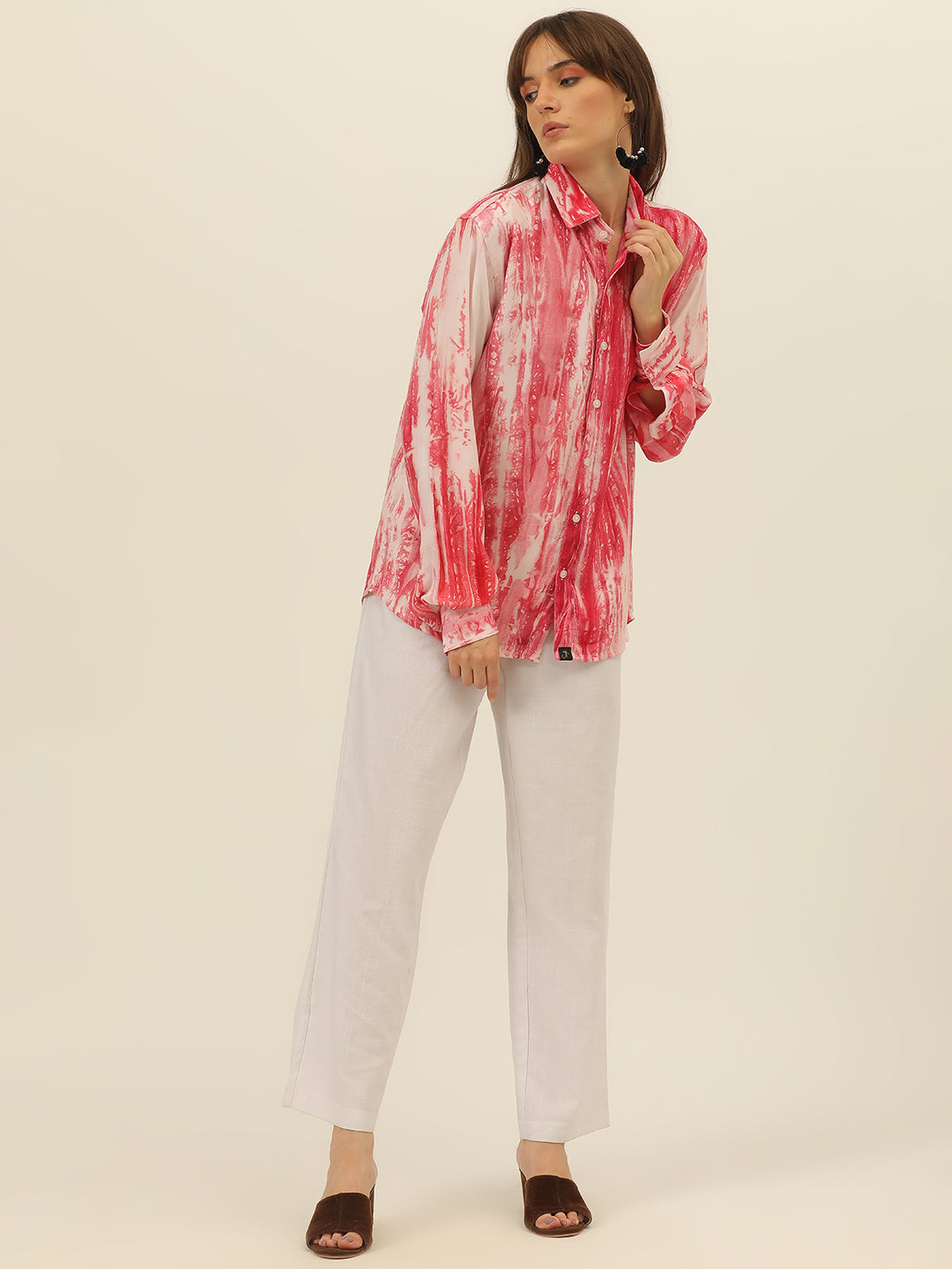 Striped Tie Dye Pashmina Rayon Regular Fit Women Shirt