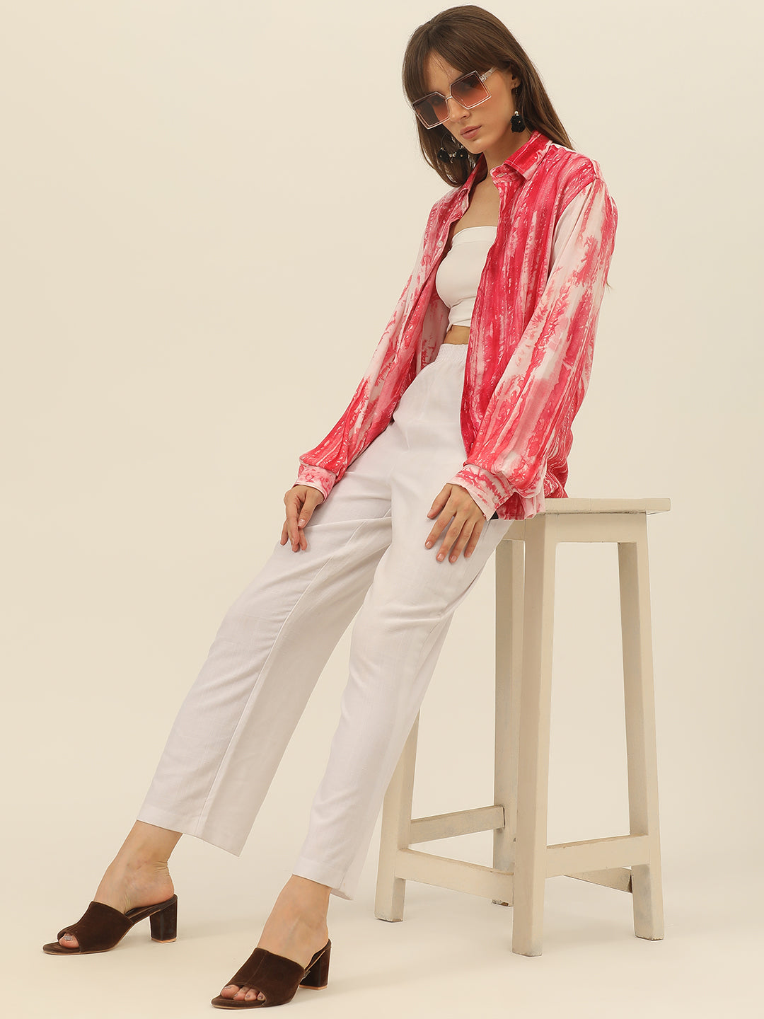 Striped Tie Dye Pashmina Rayon Regular Fit Women Shirt