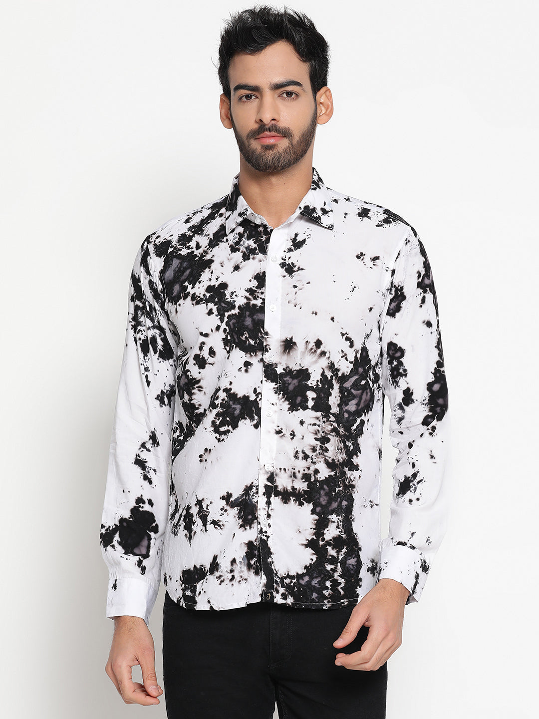 Black and White Slim Fit Tie Dye Shirt