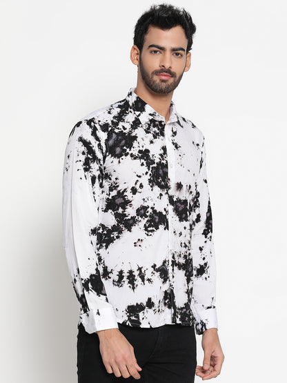 Black and White Slim Fit Tie Dye Shirt