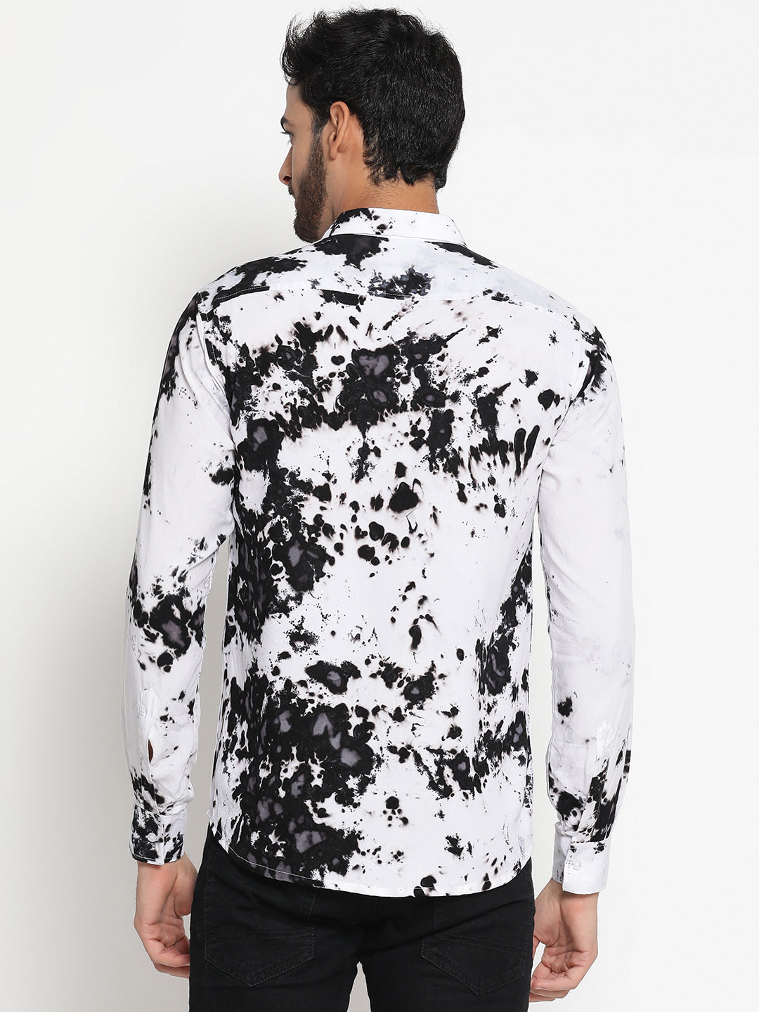 Black and White Slim Fit Tie Dye Shirt