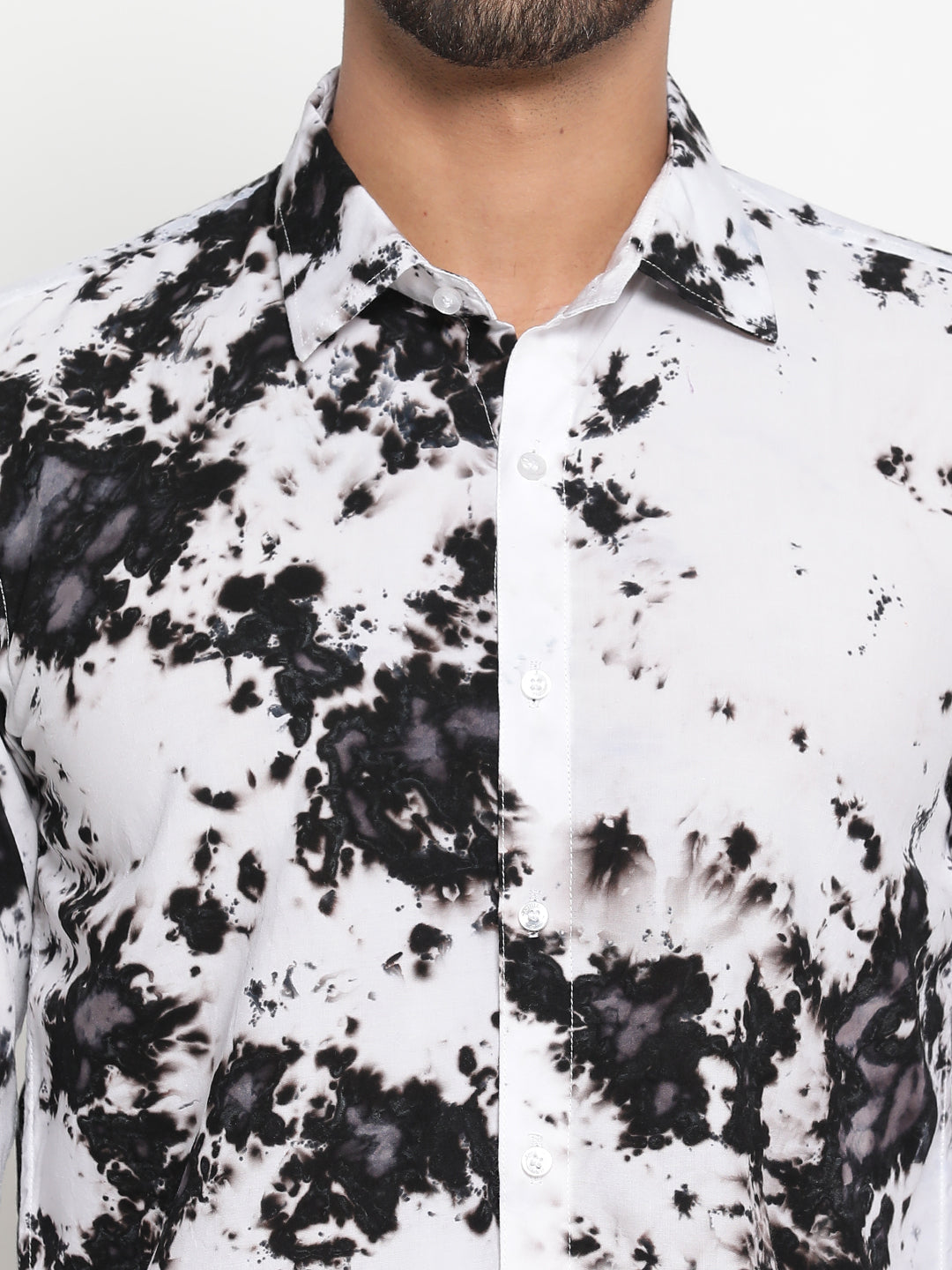 Black and White Slim Fit Tie Dye Shirt