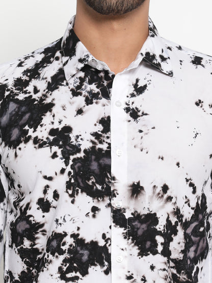 Black and White Slim Fit Tie Dye Shirt