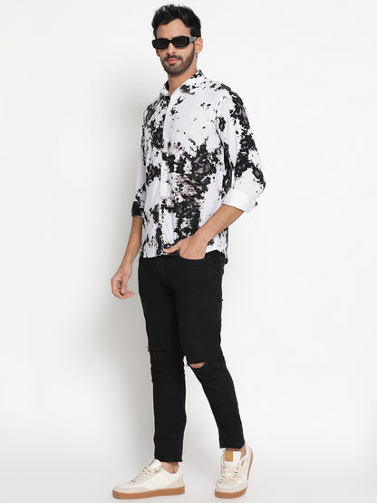 Black and White Slim Fit Tie Dye Shirt