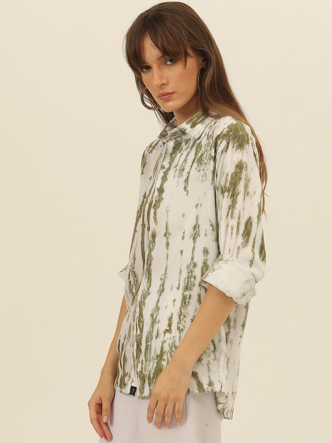 Striped Tie Dye Pashmina Rayon Regular Fit Women Shirt