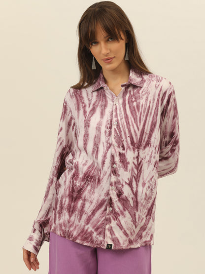 Striped Tie Dye Pashmina Rayon Regular Fit Women Shirt