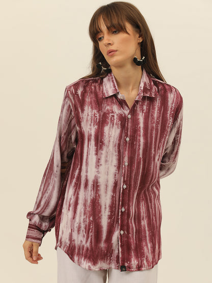 Striped Tie Dye Pashmina Rayon Regular Fit Women Shirt