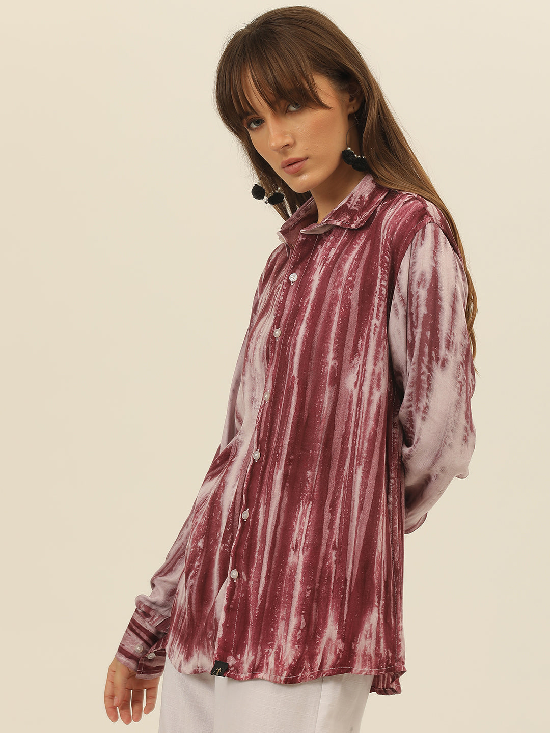 Striped Tie Dye Pashmina Rayon Regular Fit Women Shirt