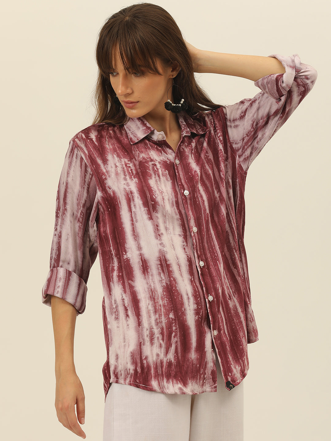 Striped Tie Dye Pashmina Rayon Regular Fit Women Shirt