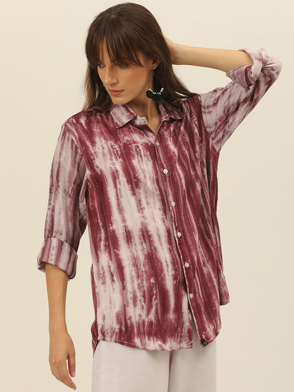 Striped Tie Dye Pashmina Rayon Regular Fit Women Shirt