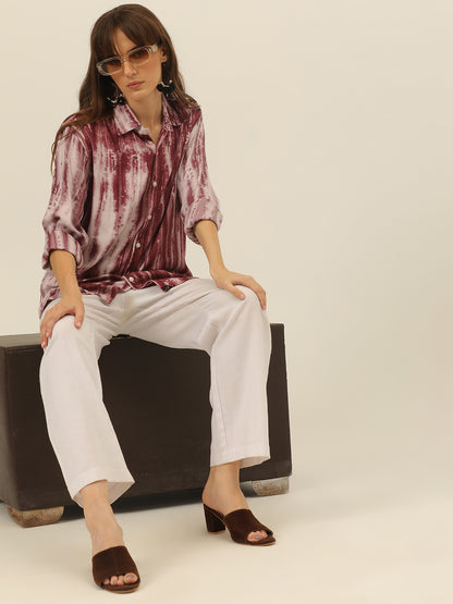 Striped Tie Dye Pashmina Rayon Regular Fit Women Shirt