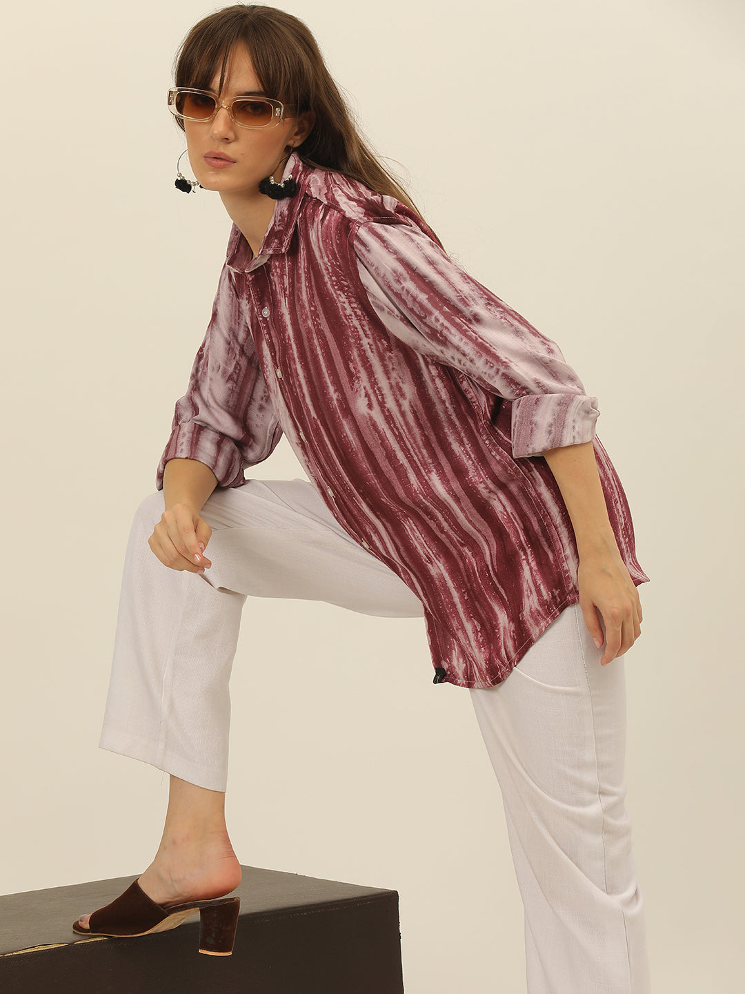 Striped Tie Dye Pashmina Rayon Regular Fit Women Shirt