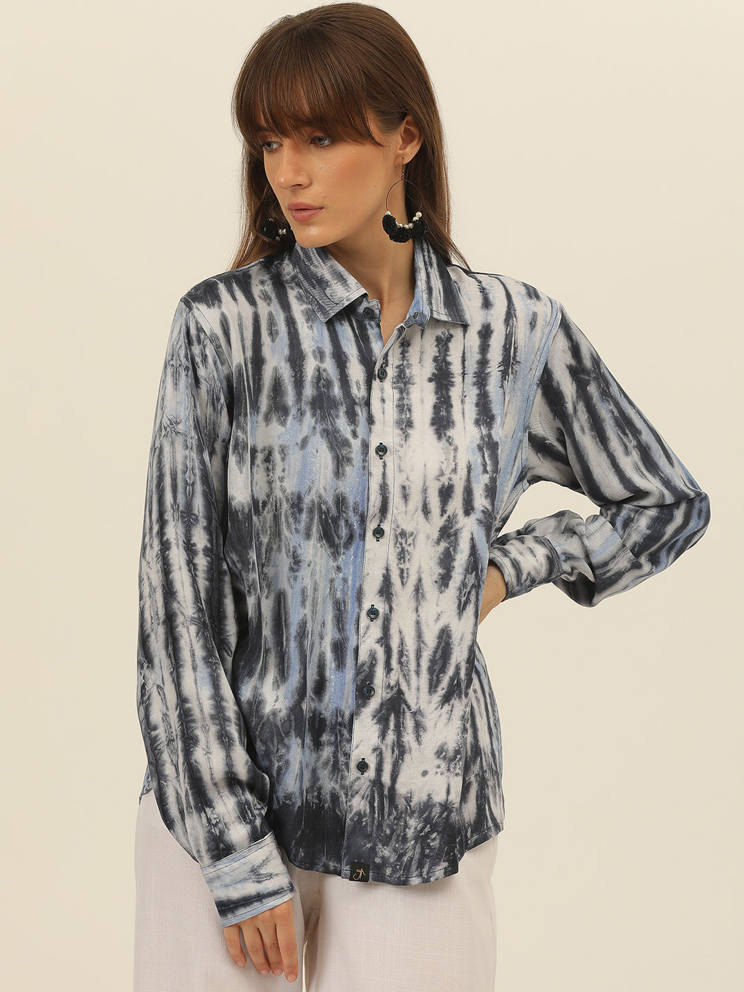 Striped Tie Dye Pashmina Rayon Regular Fit Women Shirt