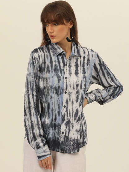 Striped Tie Dye Pashmina Rayon Regular Fit Women Shirt