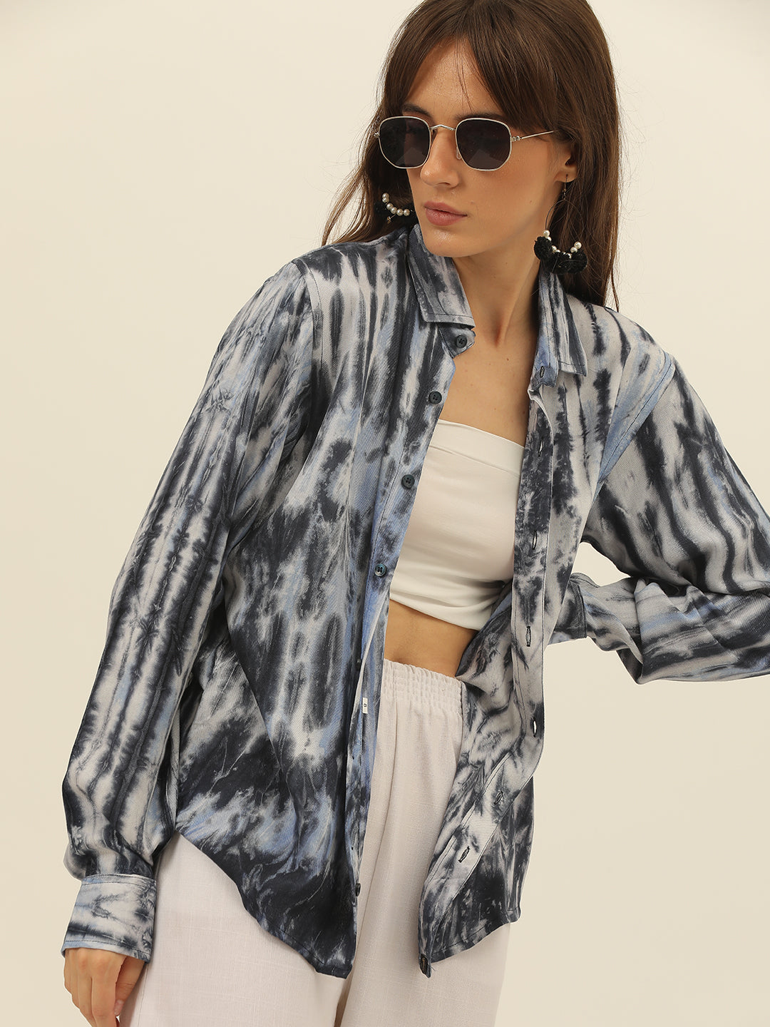 Striped Tie Dye Pashmina Rayon Regular Fit Women Shirt