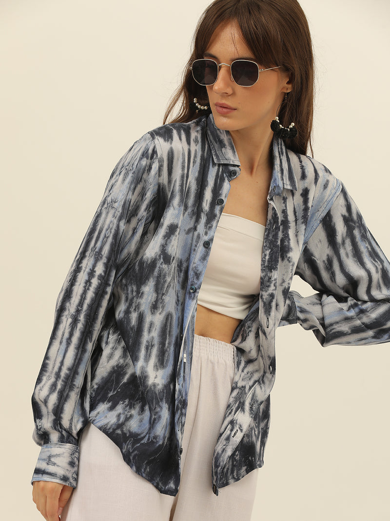 Striped Tie Dye Pashmina Rayon Regular Fit Women Shirt