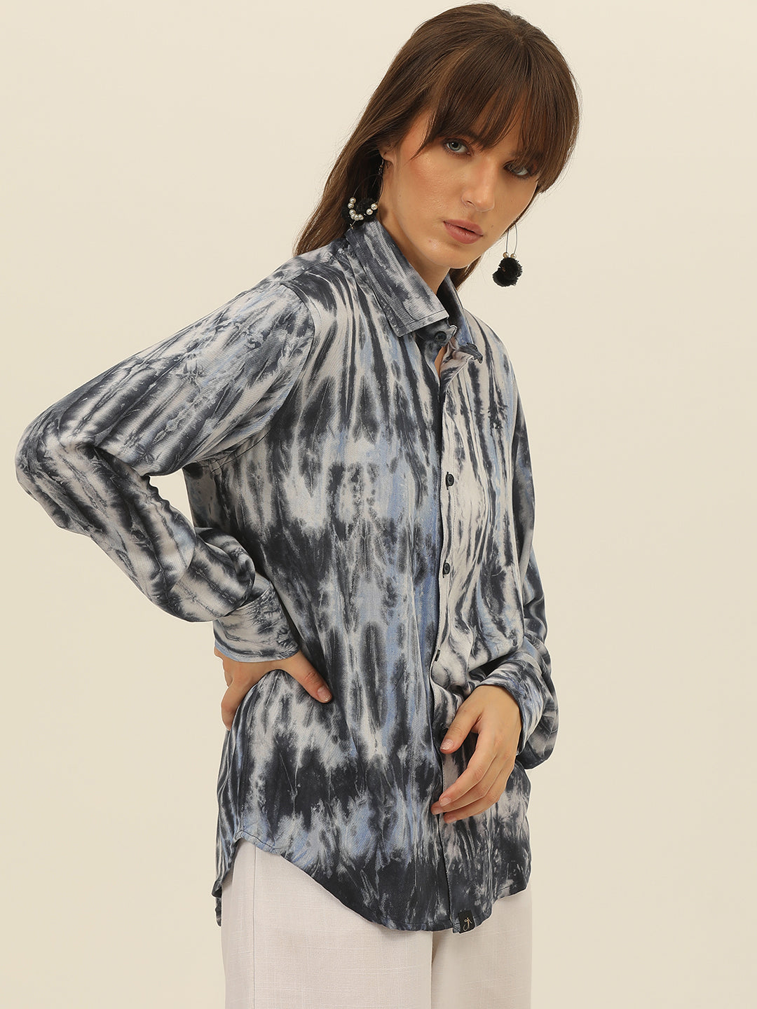 Striped Tie Dye Pashmina Rayon Regular Fit Women Shirt