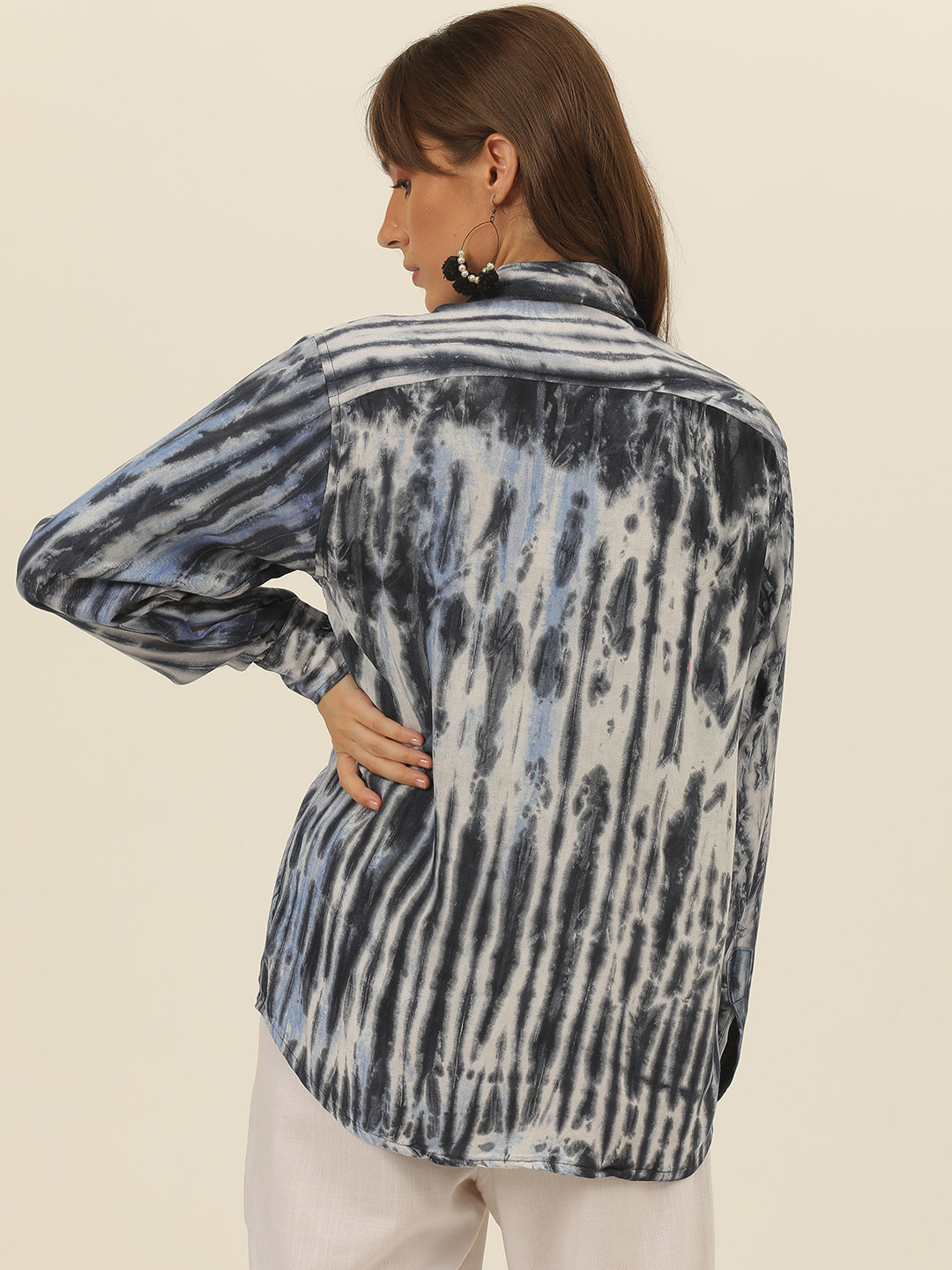 Striped Tie Dye Pashmina Rayon Regular Fit Women Shirt