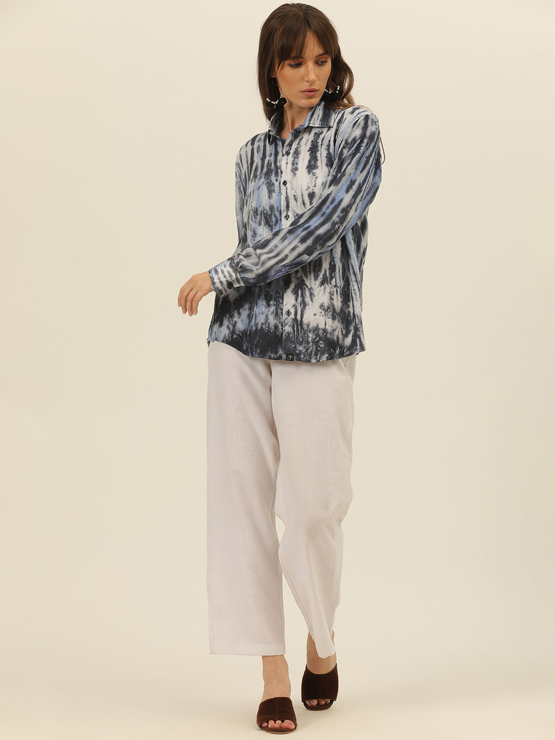 Striped Tie Dye Pashmina Rayon Regular Fit Women Shirt