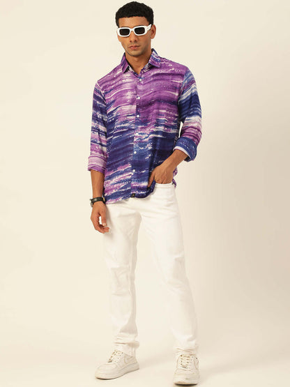Premium Purple & Blue Tie Dye Slim Fit Rayon Shirt