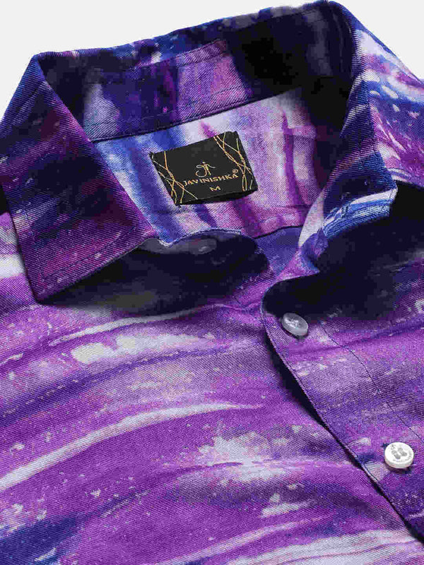 Horizontal Striped Tie Dye Slim Fit Unisex Rayon Shirt