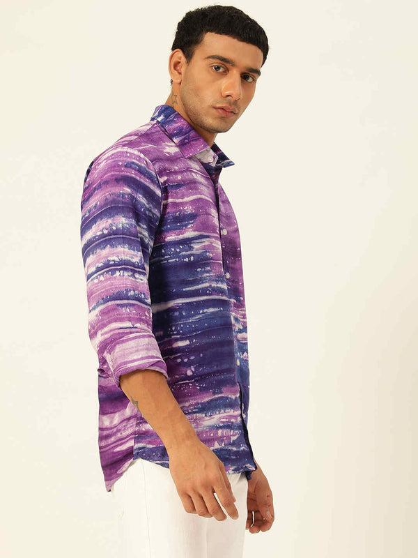 Horizontal Striped Tie Dye Slim Fit Unisex Rayon Shirt
