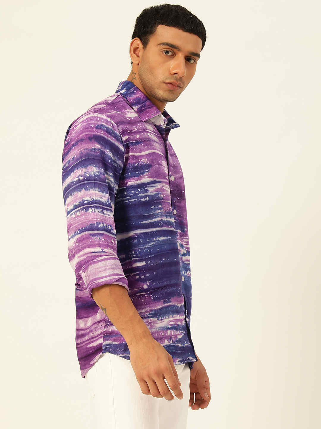Horizontal Striped Tie Dye Slim Fit Unisex Rayon Shirt
