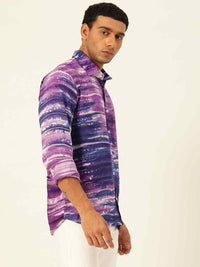 Horizontal Striped Tie Dye Slim Fit Unisex Rayon Shirt