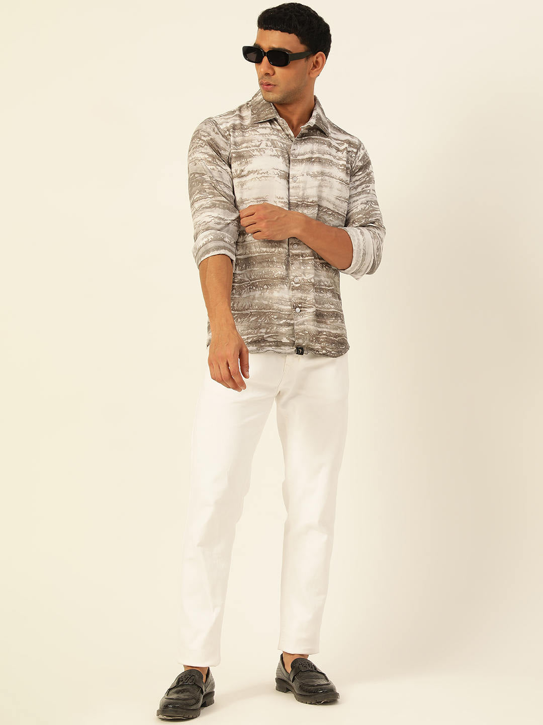 Horizontal Striped Tie Dye Slim Fit Unisex Rayon Shirt