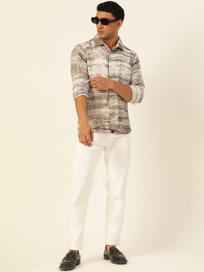 Horizontal Striped Tie Dye Slim Fit Unisex Rayon Shirt