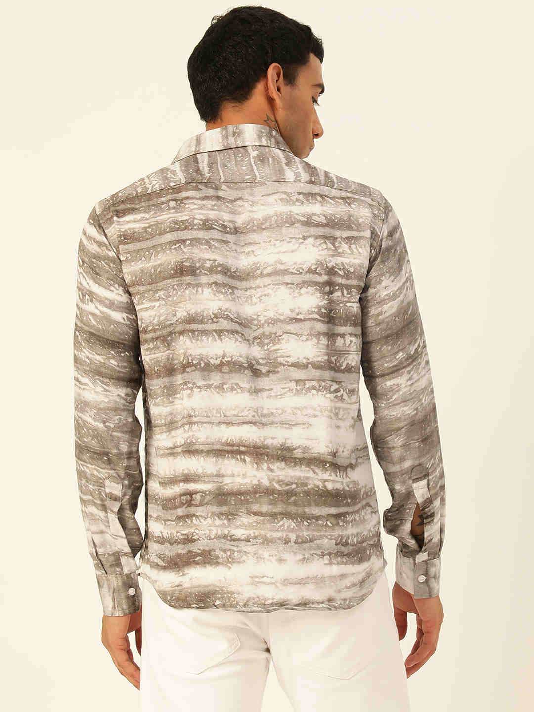 Horizontal Striped Tie Dye Slim Fit Unisex Rayon Shirt