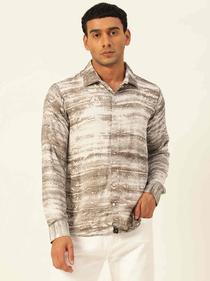Horizontal Striped Tie Dye Slim Fit Unisex Rayon Shirt