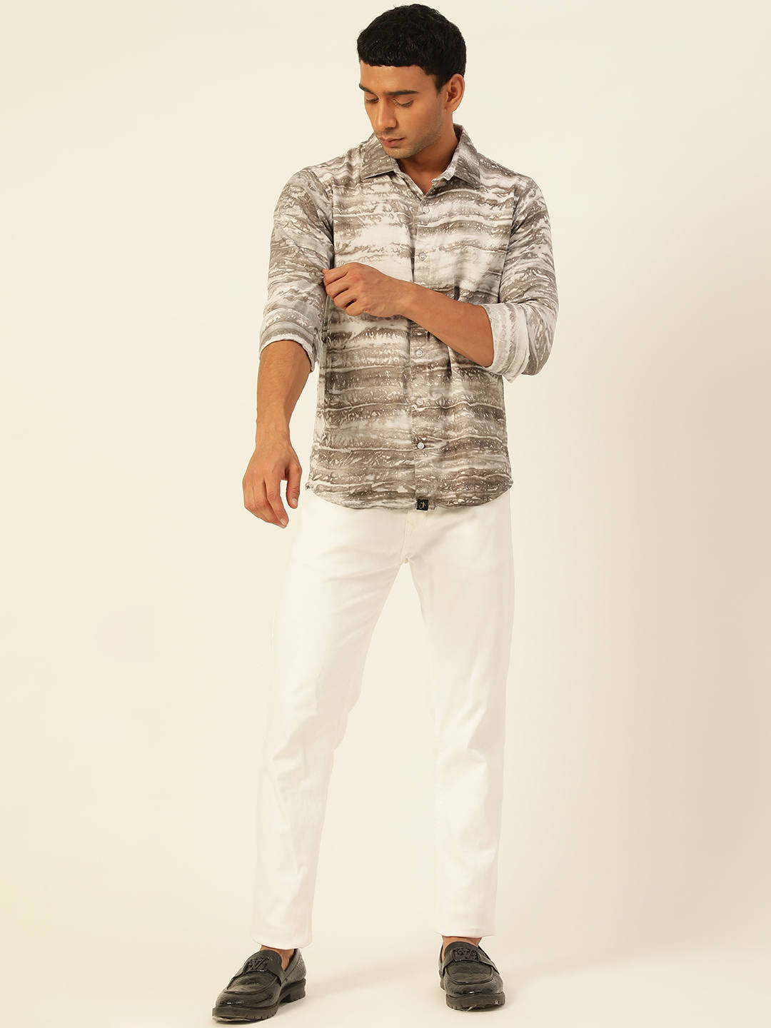 Horizontal Striped Tie Dye Slim Fit Unisex Rayon Shirt
