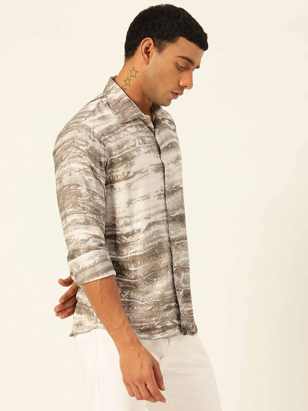 Horizontal Striped Tie Dye Slim Fit Unisex Rayon Shirt