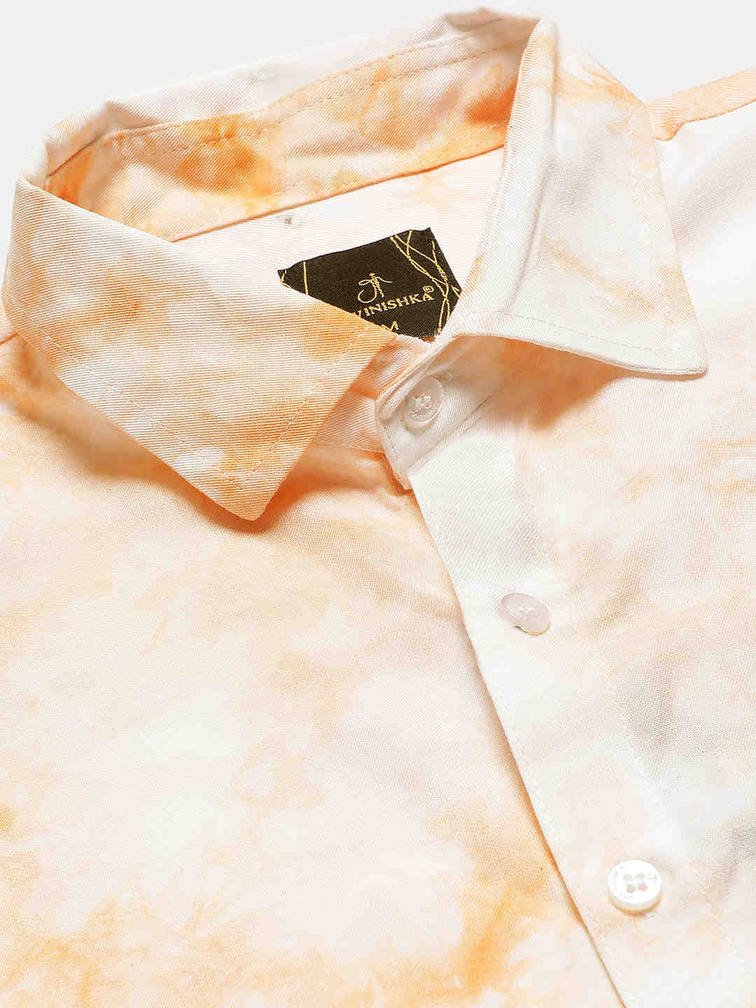 Premium Peach and White Tie Dye Slim Fit Rayon Shirt