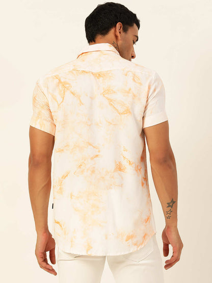 Premium Peach and White Tie Dye Slim Fit Rayon Shirt