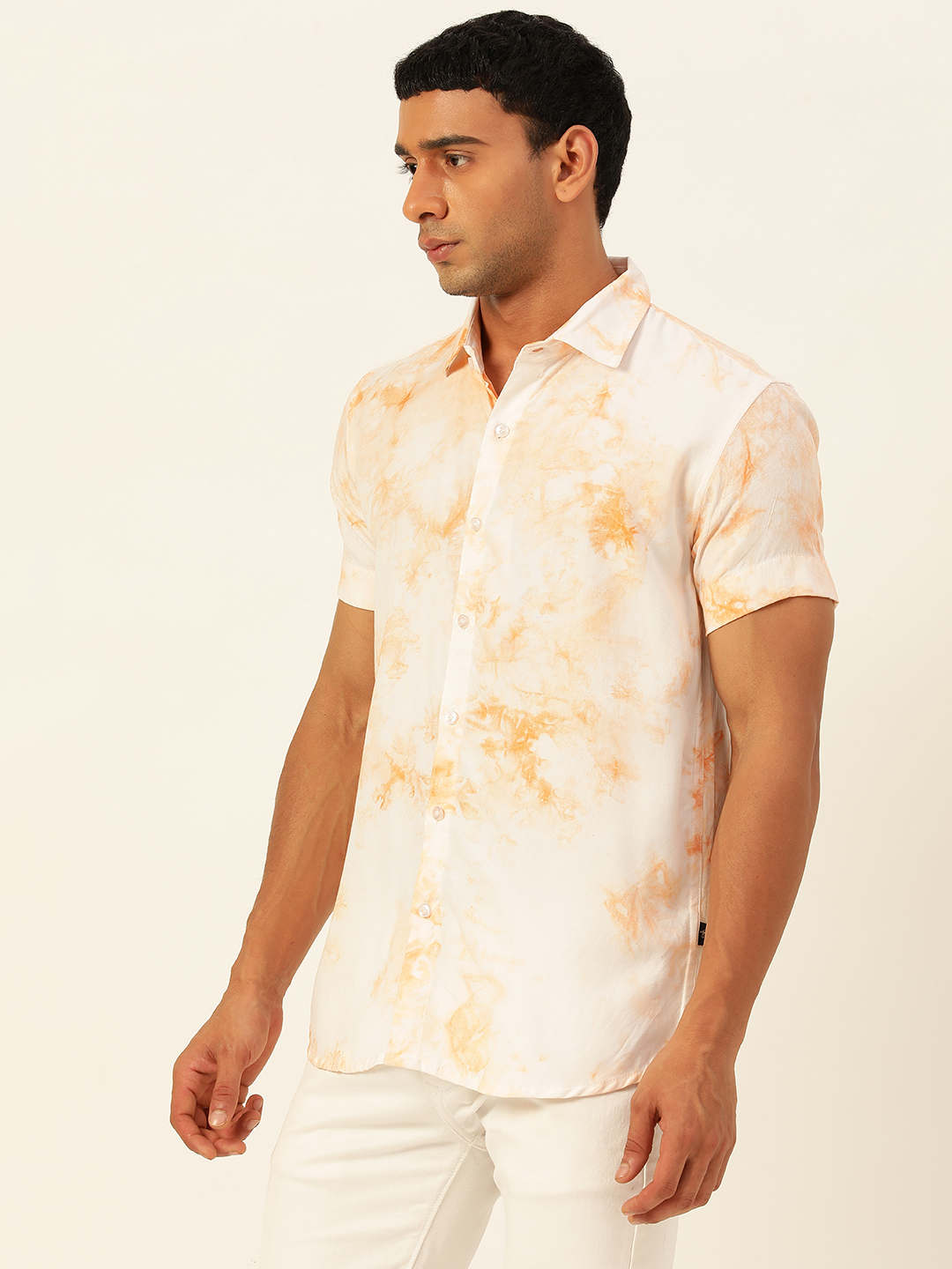 Premium Peach and White Tie Dye Slim Fit Rayon Shirt