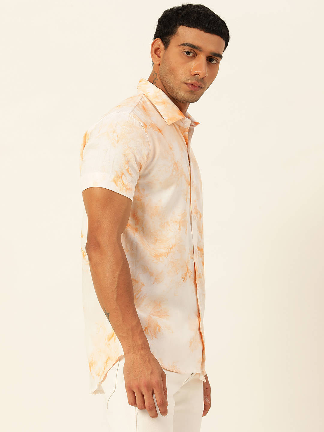 Premium Peach and White Tie Dye Slim Fit Rayon Shirt