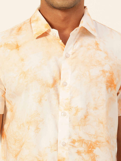 Premium Peach and White Tie Dye Slim Fit Rayon Shirt