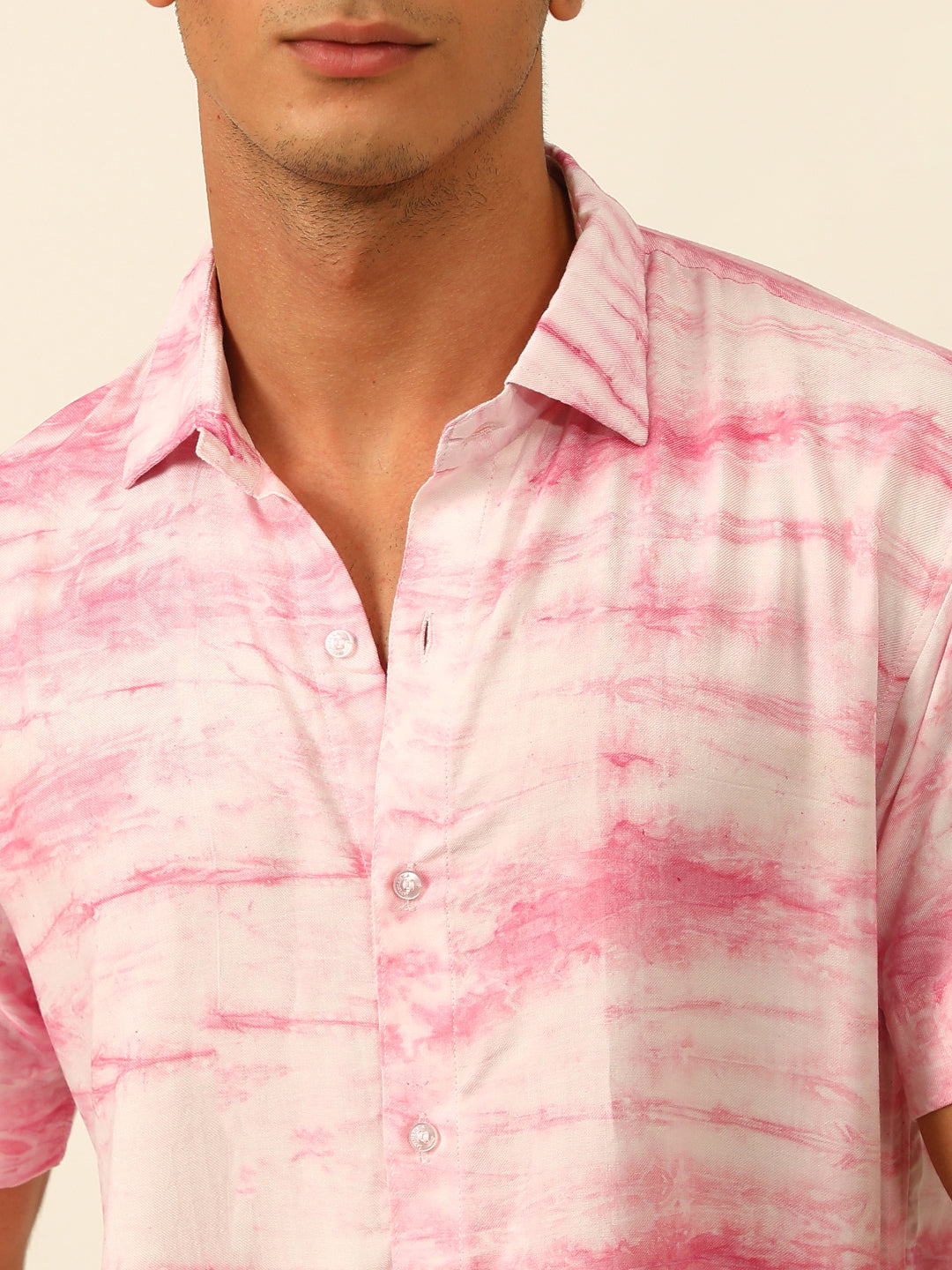 Magenta Pink Striped Sustainable  Tie Dye Pashmina Rayon Slim Fit Shirt