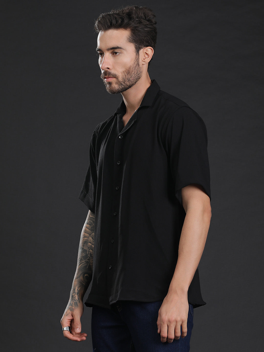 Black Oversized Cuban Collar Unisex Shirt