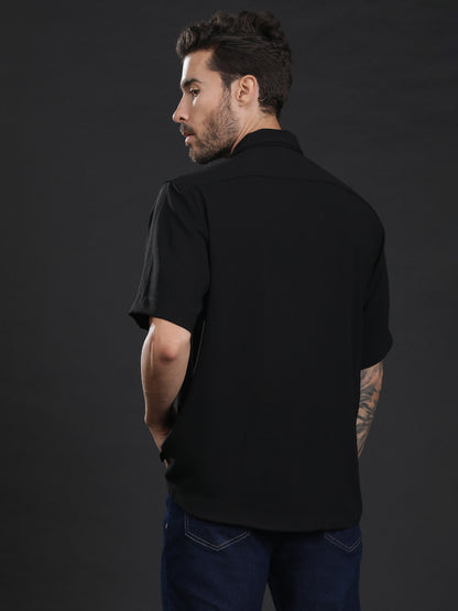 Black Oversized Cuban Collar Unisex Shirt