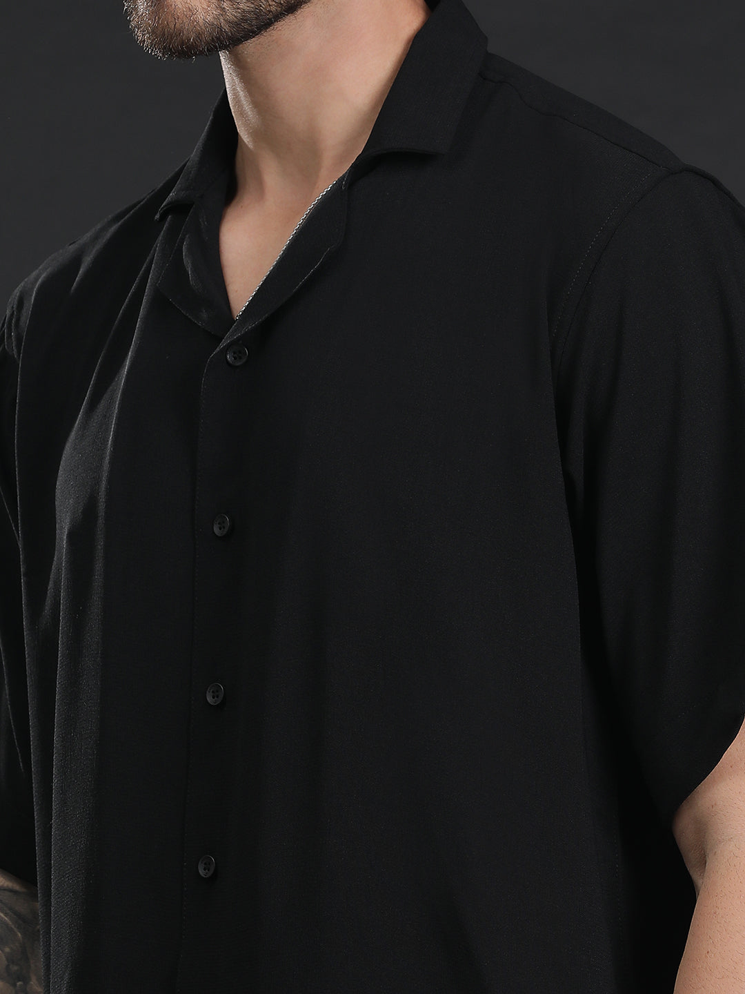 Black Oversized Cuban Collar Unisex Shirt