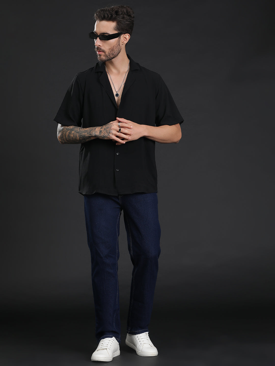 Black Oversized Cuban Collar Unisex Shirt