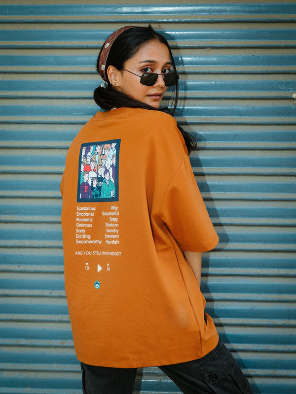 Women Oversized Cotton T-Shirt with Full Back Graphic Print
